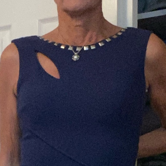 Adrianna Papell Navy cut out silver studded embellished dress - Picture 3 of 13